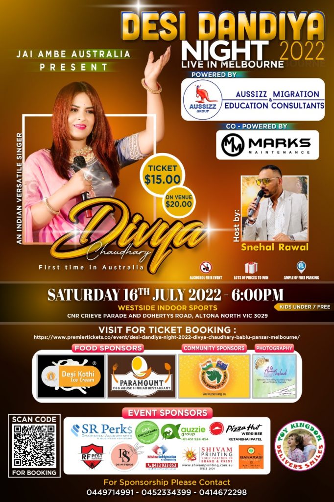 Desi Dandiya Night 2022 - DIVYA CHAUDHARY & BABLU PANSAR - Melbourne