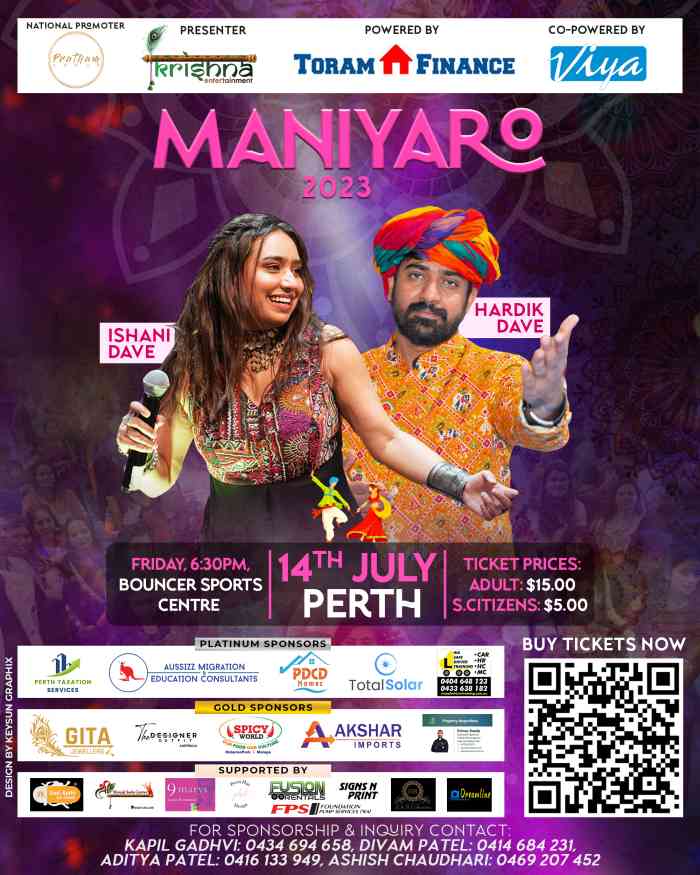 Maniyaro Navaratri with Ishani Dave & Hardik Dave 2023 - PERTH