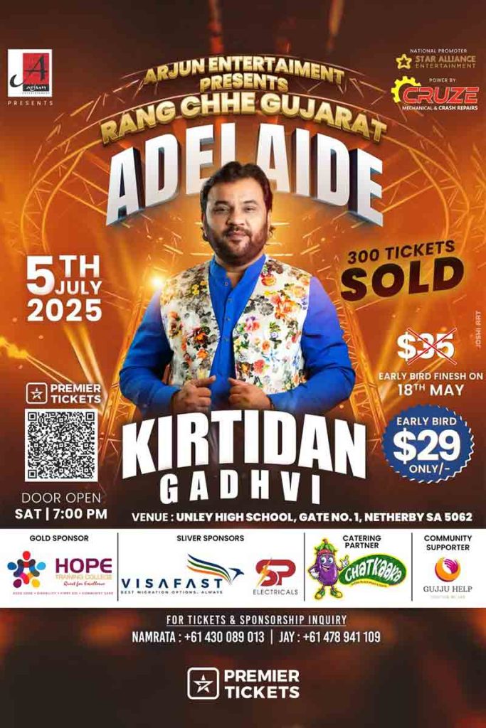 Rang Che Gujarat 2025 by Kirtidan Gadhvi in Adelaide