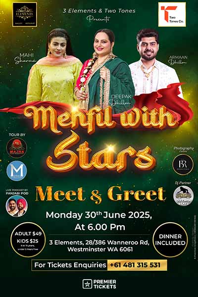 Mehfil with Stars 2025 - Deepak Dhillon, Armaan Dhillon & Mahi Sharma (Meet & Greet) Mehfil with Stars 2025 - Deepak Dhillon, Armaan Dhillon & Mahi Sharma (Meet & Greet)