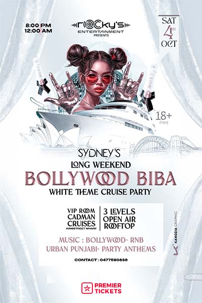 Bollywood Biba - All White Cruise Party Sydney Long Weekend 2025