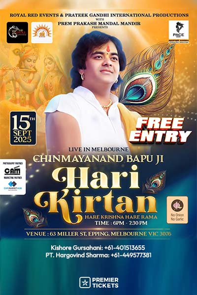 Soulful Hari Kirtan with Chinmayanand Bapu Ji – Melbourne 2025 (Free Entry)
